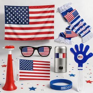Soccer Fan Set, Fan Gear Kit with American Flag, Glasses, Face Paint, Wristband, Clapper, Scarf and Horn for Stadiums, Watch Parties and Sports Events
