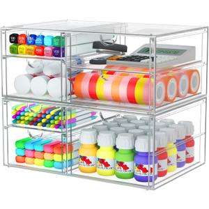caktraie 2 Pack Desk Organizers, Makeup Organizer Storage with 7 Drawers, Desktop Office Supplies, Clear Desk Accessories, Dustproof Drawer Organizer and Storage for Make Up, Jewelry, Pen