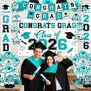 Teal Graduation Decorations 2026 - Graduation Party Supplies Kit with Congrats Grad Backdrop,Banner,Hanging Swirls,Balloons Teal Congrats Grad Decorations for Class of 2026 Party