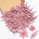 22-Piece Christmas Poinsettia Artificial Flower and Glitter Berries Kit with Tree Ornaments and Picks for Holiday Decor (Pink)