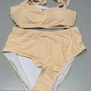 Herseas Women's Tie Shoulder Bikini Sets 2 Piece Striped Swimsuits High Waisted Bathing Suits (Yellow, L)