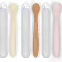 3-Piece Silicone Baby Feeding Spoons with Hygienic Travel Case, First Stage Infant Spoons, Soft-Tip Easy on Gums, Baby Training Spoon,Infant Utensils Feeding Supplies,Dishwasher & Boil-proof (Off-White, Khaki, Light Pink)