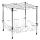 Whitmor 2-Wire Shelving Unit, Metal Storage Shelves, Stacking Shelf with Basket, Easy Assembly Home Organizer for Pantry, Kitchen, Garage, Plant