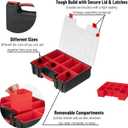 INTERTOOL Hardware Organizer with 8 Deep Removable Bins - Small Parts Storage Tool Box for Nuts, Bolts, Screws, Nails - 16.5" x 13" x 4.5" - Portable Handle Transparent Lid with Locks BX08-4034