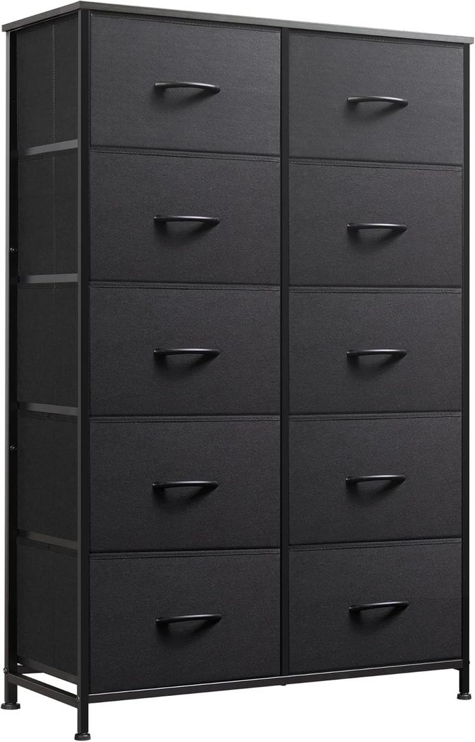 WLIVE Tall Black Dresser for Bedroom with 10 Drawers, Chest of Drawers, Dressers Bedroom Furniture, Storage Organizer Unit with Fabric Bins for Closet, Hallway, Living Room, Entryway