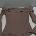 SUUKSESS Women Off Shoulder Bodysuit Double Lined Going Out Basic Tops Long Sleeve Thong Body suit Shirts (Brown, XS)