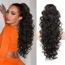 SEIKEA Ponytail Extension, 24" Fluffy Long Wavy Curly Claw Clip Hair Extensions Ponytail Multi-layered Clip in Fake Pony Tails Natural Soft Synthetic Hairpiece Black Brown