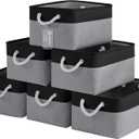 Large Storage Baskets- 15.7x11.8x8.26 inch Storage Bins for Shelves and Closet Organizing, Foldable Fabric Bin for Home Organization Clothes and Laundry (6-Pack, Black&Gray)
