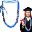 Graduation Lei 2026, Blue Double Strand Ribbon Lei | Handwoven, Decorated with Letters, Wreath & Graduation Cap, High School & Graduation ceremonies, DIY Decors Party Supplies