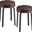 Sofeya Bar Stool Set of 2, 18.5 Inch Backless Round Faux Leather Stool with Metal Legs, Modern Stackable Upholstered Seated Short Bar Stools Chairs for Dining Room, Kitchen, Party, Brown
