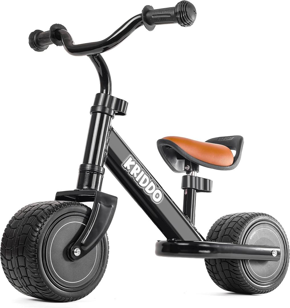 KRIDDO 1-2 Year Old Balance Bike, Mini Cruiser for First Birthday, Black, Medium
