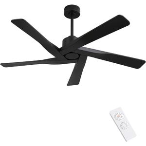 WINGBO 64" ABS DC Ceiling Fan No Light, 5 Blade ABS Plastic Ceiling Fan with Remote, 6-Speed Reversible DC Motor, Ceiling Fans without Light for Kitchen Bedroom Living Room, Matte Black