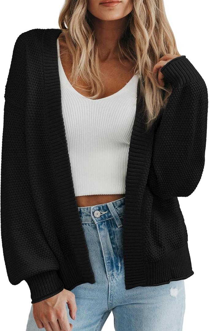 BTFBM Womens Oversized Cardigan Sweaters 2025 Fall Long Sleeve Knit Open Front Lightweight Sweater Outwear Coats (Black, S)