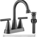 Cobbe Black Bathroom Faucets 3 Hole, 4 Inch Bathroom Sink Faucet with Pop Up Drain and 2 Supply Hoses, 2 Handle Centerset Bathroom Faucet for Sink Vanity, Matte Black