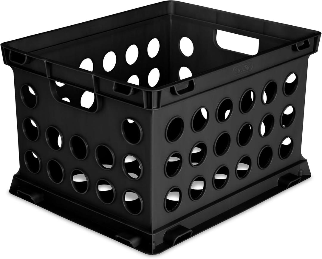 Sterilite File Crate, Stackable Plastic Storage Bin with Handles, Organize Files at Home, Garage, Office, School, Black, 6-Pack