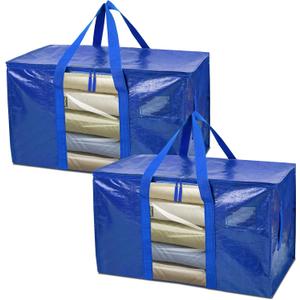 BALEINE 2-Pack Oversized Moving Bags with Reinforced Handles, Heavy-Duty Storage Tote Moving Supplies for Packaging, Camping (Blue w/Window, 2-Pack)