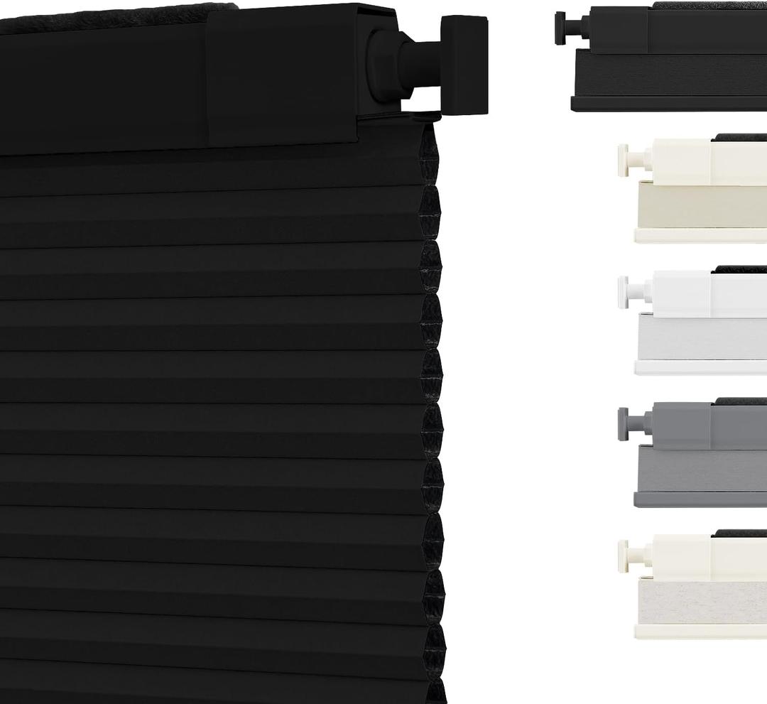 SUNOFF Cordless No Drill Blackout Cellular Shades, 23" W x 48" H, Black