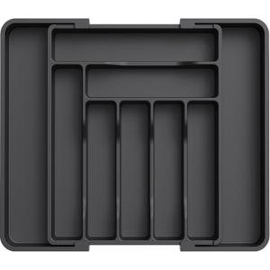 Lifewit Silverware Drawer Organizer, Expandable Utensil Organizer for Kitchen Drawers, Adjustable Cutlery and Flatware Tray, Plastic Spoons Forks Knives Holder Storage Dividers, Medium, Black (L (11.8-19.6"W  15"D ))