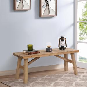 Wnutrees Sawmill Long Wood Bench, 43" Farmhouse Entryway Bench for Living Dining Room, Rustic Entry Way Benches Seat, Solid Wood, Handcraft Finshed, Natural