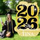 2026 Graduation Yard Sign, Class of 2026 Lawn Sign with Stakes, 40 Inch Glitter Waterproof Outdoor Graduation Decorations for Grad Party (Golden)