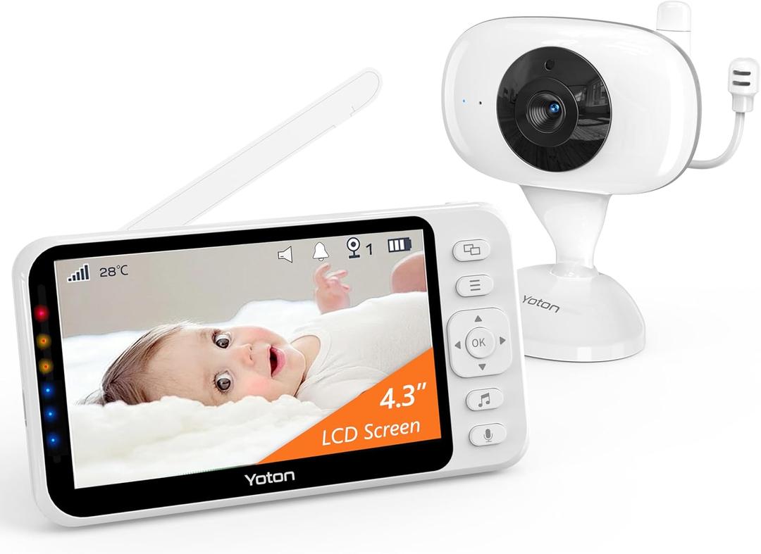 YOTON Baby Monitor no WiFi, 4.3" Baby Monitor Camera with 4X Zoom, 1.8m USB-C Charging Cable, Infrared Night Vision, Two Way Audio, Rechargeable 1500mAh Battery, for Baby/Pet (White)