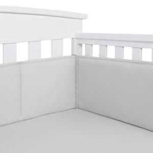 TILLYOU Baby Safe Crib Bumper Pads for Standard Cribs Machine Washable Padded Crib Liner Thick Padding for Nursery Bed 100% Silky Soft Microfiber Polyester Protector de Cuna, 4 Piece/Gray