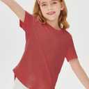 Haloumoning Girls Summer T Shirts Loose Curved Hem Short Sleeve Shirt Athletic Casual Tops Tees 4-14 Years (Red)