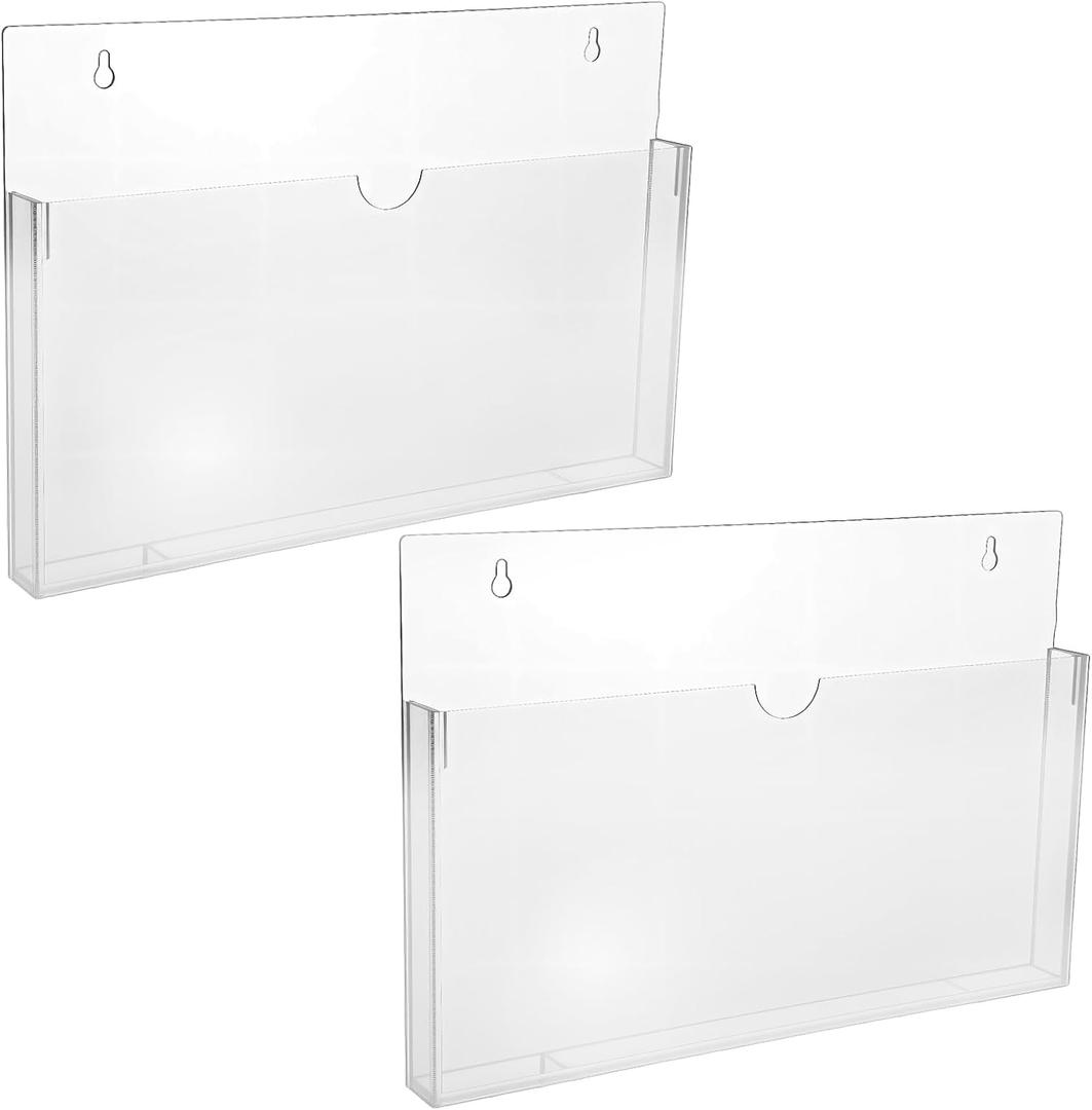 2 Pcs Clear Acrylic File Holder Wall Mount Legal Size Hanging Paper Organizer, Mail Holder Wall Pocket File Holders Storage for Letter Folder Brochure Magazine Bookshelf Literature Display