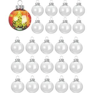 24 Pack 2.36 Inch Clear Christmas Ornaments, Fillable Hanging Ball with Rope for DIY Christmas Tree Decorations