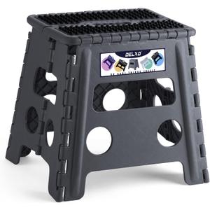 Delxo Folding Step Stool 13 inch Height Heavy Duty Foldable Step Stools for Adults and Kids,Kitchen Small Collapsible Fold Up Stepping Stool 1 Pack in Grey Dotted Texture