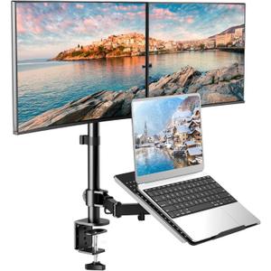 HUANUO Laptop Mount, Height Adjustable Dual Monitor Mount with Laptop Keyboard Tray Fit Two 13 to 27 Inch Flat Curved Computer Screens and 10 to 17 Inch Notebooks