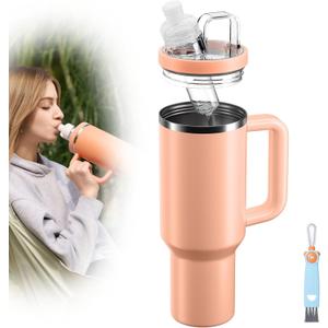 Tumbler Adapter Lid for Stanley, Leak-Proof Adapter Compatible with Stanley 30oz & 20oz Tumbler to Flavor Cartridges, Fits Quencher H2.0 FlowState Tumblers, BPA Free, Food Grade Silicone (Nectarine)