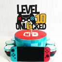 3 x Level 10th Unlocked Cake Topper Game Controller 10s Cake Decoration Happy 10 Birthday Cake Decor Video Play Game Movie Theme Boys Girls Men Women Teenager Bday Party Event Celebration Supplies