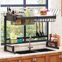 Over Sink Dish Drying Rack (Expandable Height/Length) Snap-On Design Large Dish Drainer Storage Counter Organizer 24" - 35.5"(L) x 12"(W) x 19" - 22"(H)