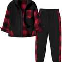 Oranchids Boys Clothes Size 10-12 Youth Boys Outfits Long Sleeve Red Plaid Shirts Button Down Sweatshirt Sweatpants Fall Outfits Winter Clothes Christmas Outfit Size 11-12 (Black)