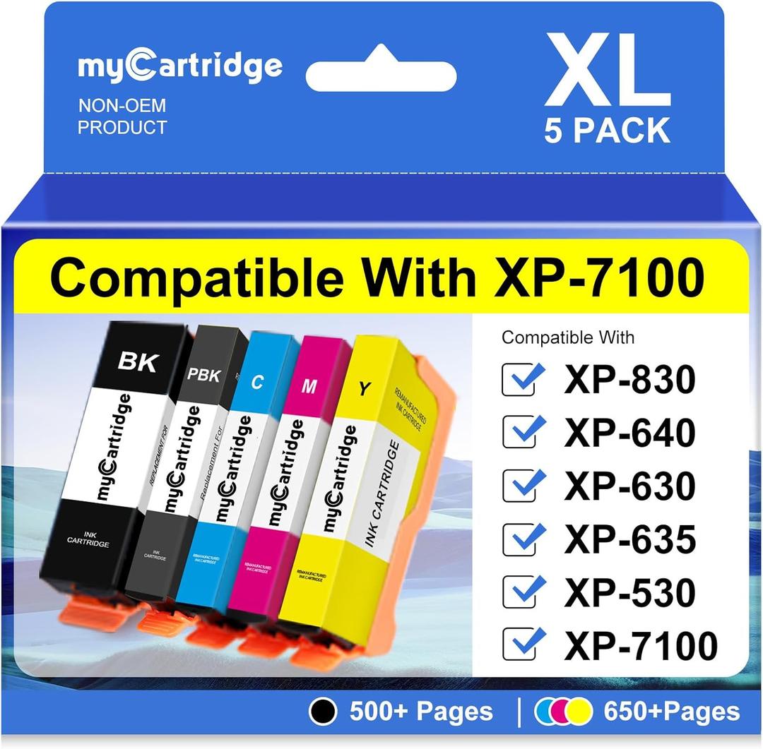myCartridge Remanufactured Ink Cartridge Replacement for Epson 410XL 410 XL T410XL for Epson Expression XP-7100 XP-640 XP-830 XP-630 XP-635 XP-530 Printer (Black, PBK, Cyan, Magenta, Yellow) 5 Pack