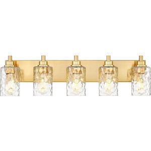 5-Light Bathroom Light Fixtures, 30 Inch Brushed Gold Vanity Lights with Clear Hammered Glass Cylinder Shade, Modern Vanity Lighting Fixture Over Mirror, VL198-BG-5