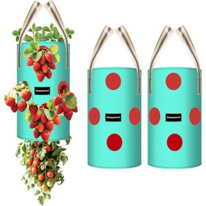 3 Pack 3 Gallon Hanging Strawberry Planter Bags, 12 Holes PE Grow Bags with Bottom Drainage, Reusable Vertical Planters for Small Space Gardening(Green)