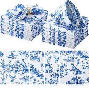 Mindsoft 12 Pcs Blue Cloth Napkins Country French Dining Napkins 18" x 18" Blue Floral Reusable Cloth Napkin Rustic Table Decorative for Fall Christmas Holiday Party Supplies