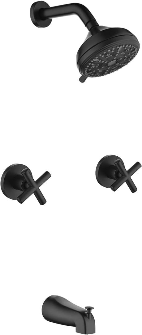 2 Handle Shower Faucet Set with Tub Spout Bathtub Shower Faucet Combo Set Shower System Complete Tub and Shower Trim Kit Matte Black Wall Mounted Shower Fixtures