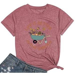Gardening Shirts for Women Plants Lover Shirts T Shirt Life is Better in The Letter Print Graphic Shirt Tops (Small, Deepgrey-14)