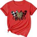 Women Casual Valentine’s Day Love Heart Graphic Letter Print T-Shirt | Funny Cute Inspirational Sayings Casual Buffalo Plaid Leopard Short Sleeve Tee, Medium