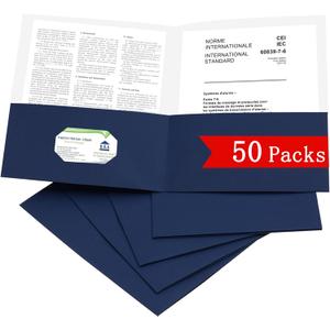 Zzrywuty 50 Packs Two Pocket File Folders with Business Card Slot,Textured Paper,Letter Size,Holds 100 Plus Sheets for School,Office,Business,Royal Blue