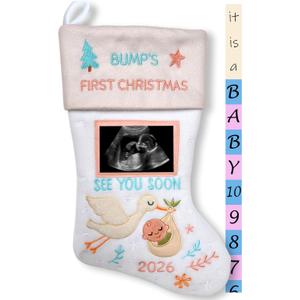 Heart's Sign Pregnancy Christmas Ultrasound Frame Stocking - Unique Christmas Gender Reveal Stocking | Baby on The Way Xmas 2025 Sonogram Frame | Gender Reveal Ideas