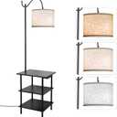 EOEYYOYB Floor Lamp with 3-Tier Shelves, End Table Lamp with USB Charging Port Power Outlet, Side Table Reading Light with 3 Color Temperature Led Bulb Included, Floor Lamps for Living Room, Black