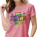 Pride Shirt Women Rainbow Heart Tee Top LGBTQ Equality Rights Short Sleeve Pink (Pink, L)