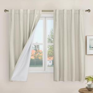 LAMIT 100% Blackout Linen Curtains for Bedroom, 45 Inches Linen Textured Thermal Window Drapes Back Tab and Rod Pocket Panels with White Liner, 2 Panels, 38 x 45 Inch, Stone