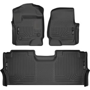 Husky Liners Weatherbeater Floor Mats | Fits 2017-2025 Ford F-250/F-350/F-450 SuperCrew Cab with Factory Carpet & with Fold Flat Storage | Front & 2nd Row, 3-pc Black - 94061
