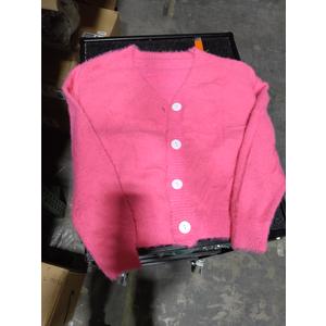 V FOR CITY Womens Cropped Cardigan Sweaters Bell Sleeve Crochet Cardigans Knit Bolero Shrug V Neck Open Front Sweater (Large, Pink)