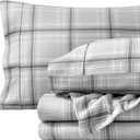Bare Home Flannel Sheet Set Prints, 100% Cotton, Velvety Soft Heavyweight - Double Brushed Flannel for Extra Softness & Comfort - Deep Pocket - Bed Sheets (Queen, Tartan Plaid)